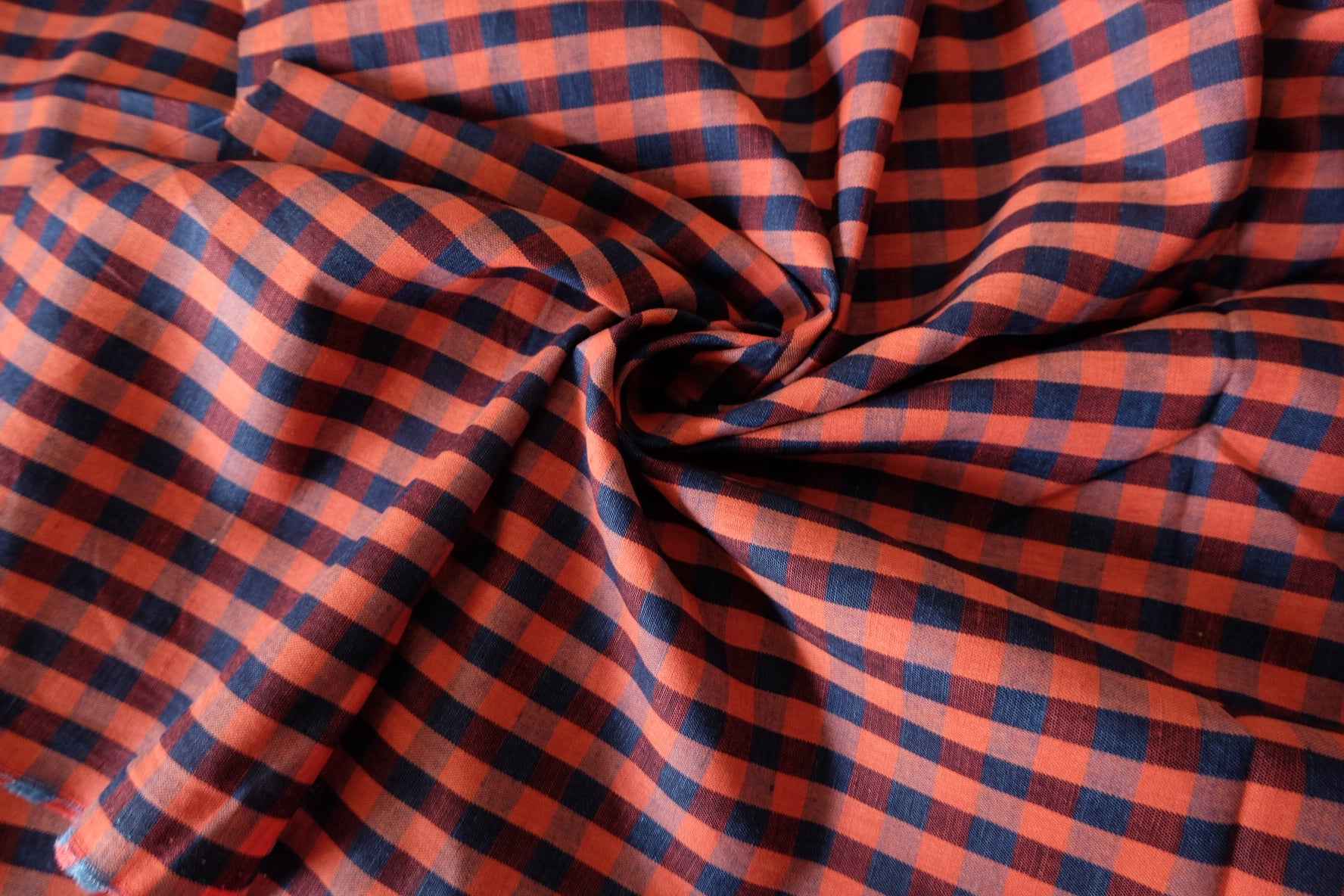 Rust Orange & Navy Plaid Linen Cotton Fabric – 2.2 yd