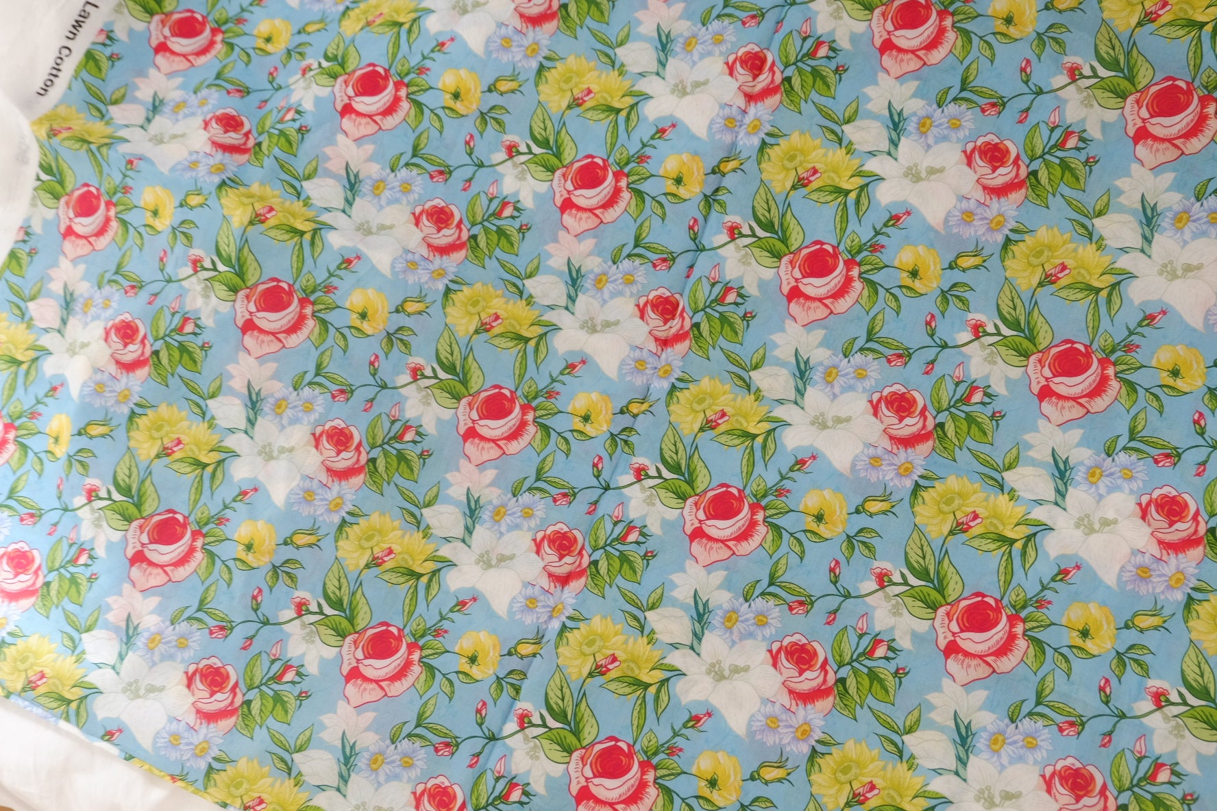 Blue Rose Garden Cotton Lawn – 2.1 yd