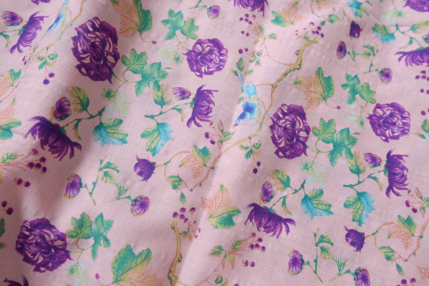 Soft Pink Floral Jacquard Cotton Fabric, 2.19 Yards