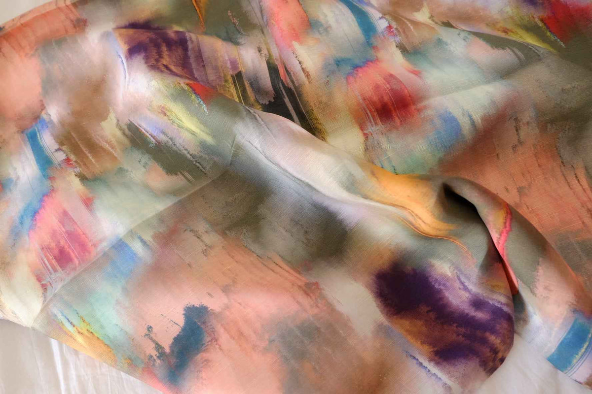 Abstract Painter's Palette Cupro Ramie Blend Fabric – 2.2 yd