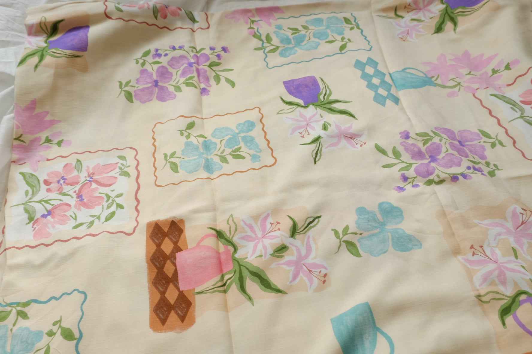 Vintage Floral Lyocell Linen Blend Fabric, Soft Summer Dress Weight, 3.28 Yards