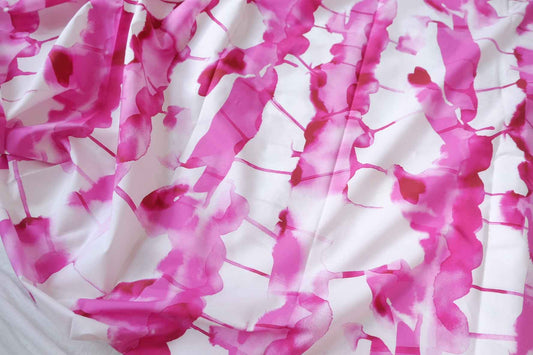 Pink Watercolor Floral Cotton Poplin Fabric — 2.19 yd