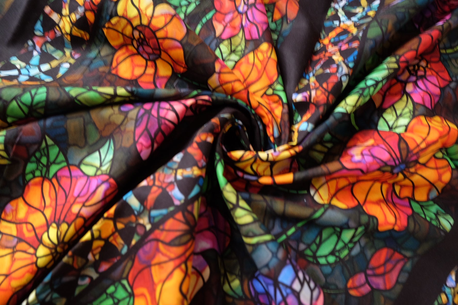 Stained Glass Floral Cotton Fabric – Bold Novelty Print Cotton (3.28 yards)