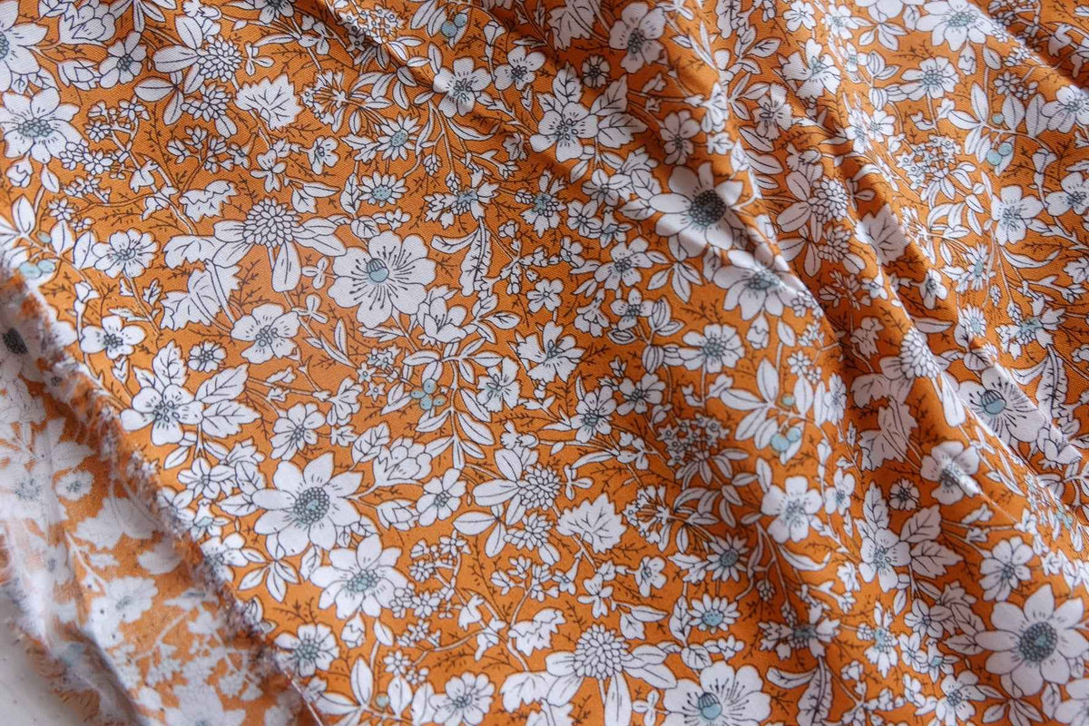 Orange Ditsy Floral Cotton Poplin — 3.3 yd