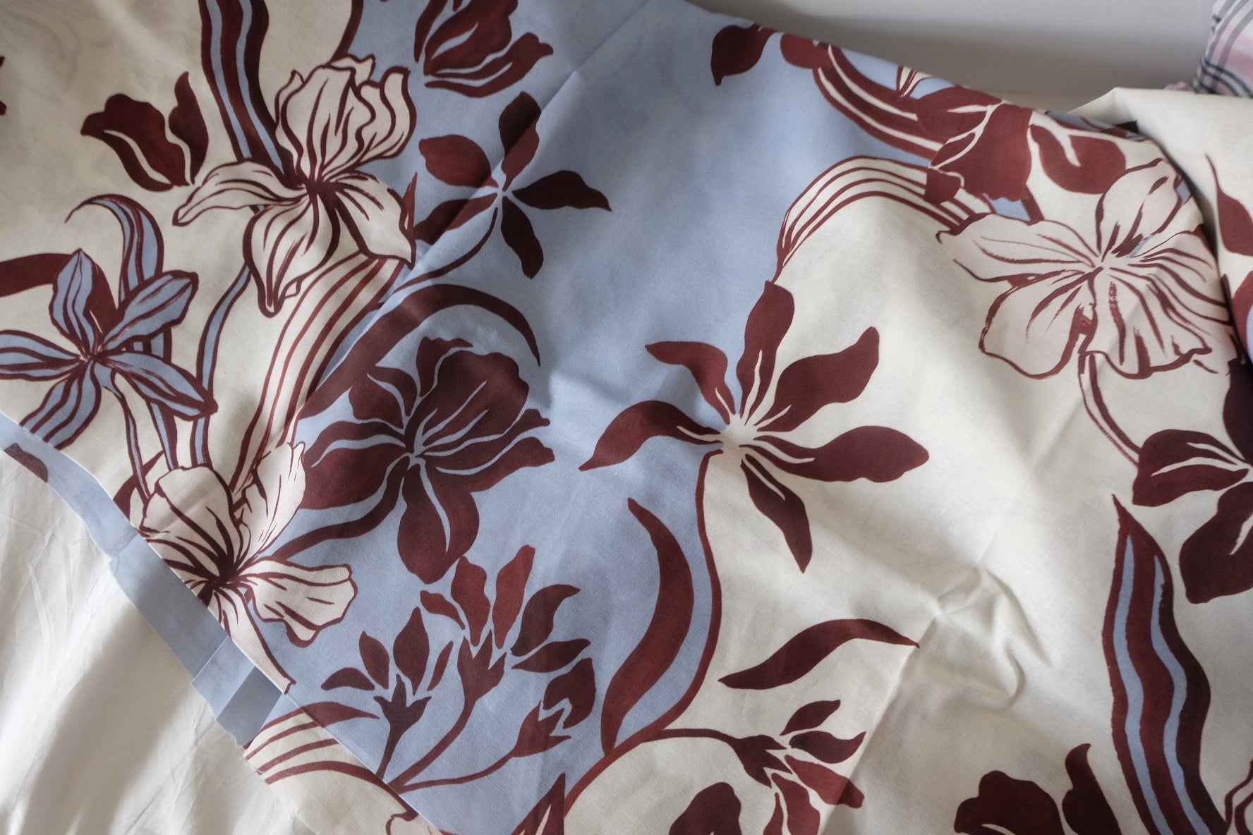 Burgundy Floral Linen Cotton Blend Fabric – 3.3 yd