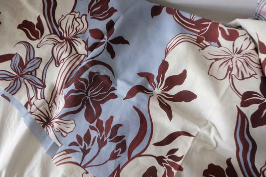 Burgundy Floral Linen Cotton Blend Fabric – 3.3 yd