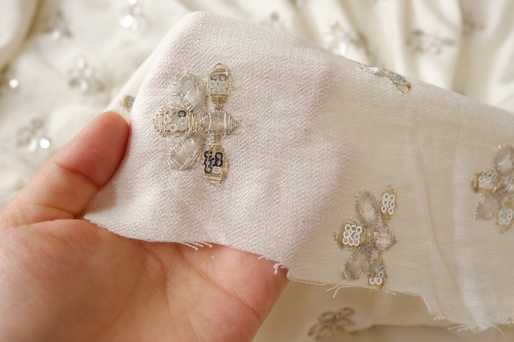 Bee Sequin Embroidered Tencel Linen Fabric – Soft Statement Dress Fabric (2.19 yards)