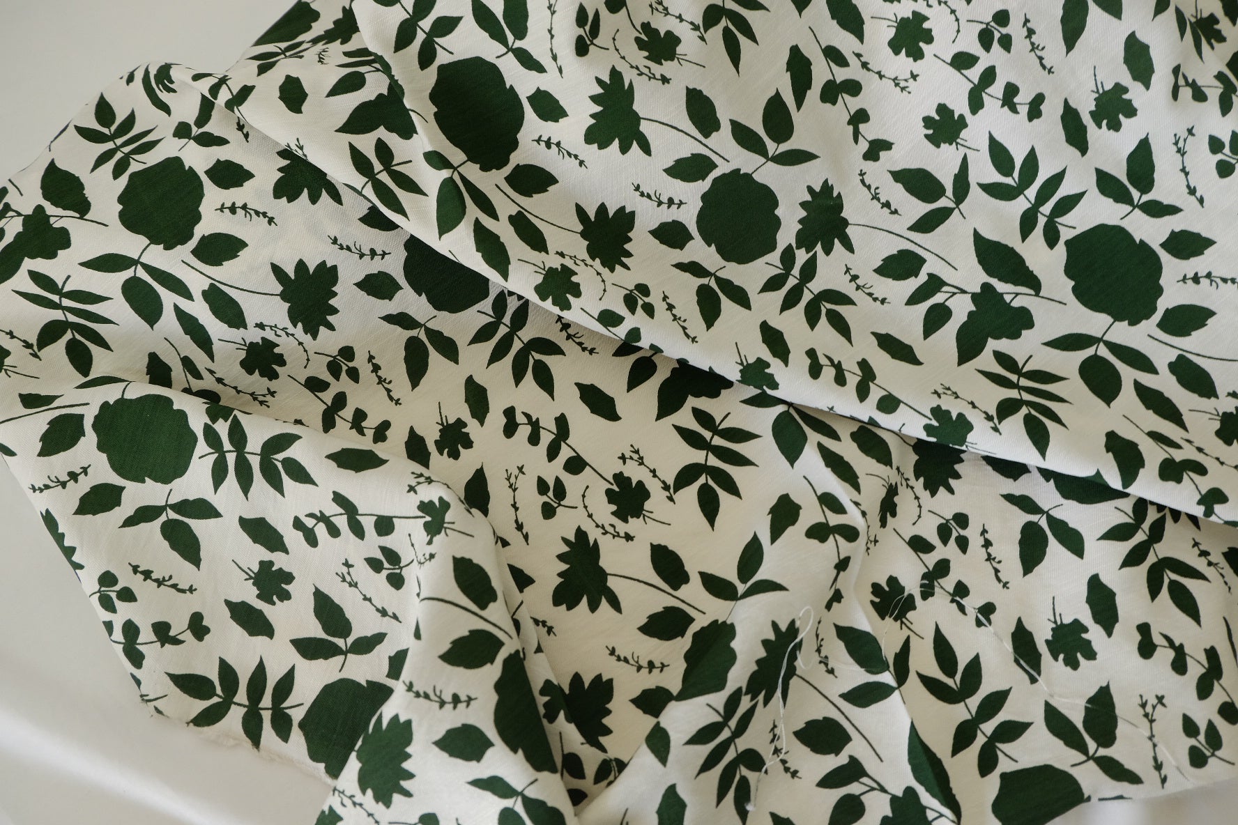 Lyocell Linen Blend Fabric – Dark Green Botanical Print – 1.6 yd