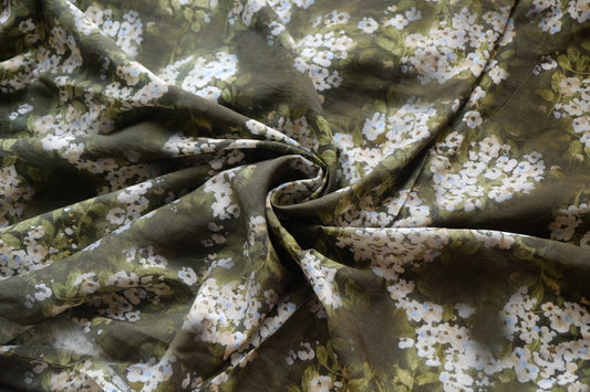 Olive White Floral Cotton Nylon Blend – 3.3 yd