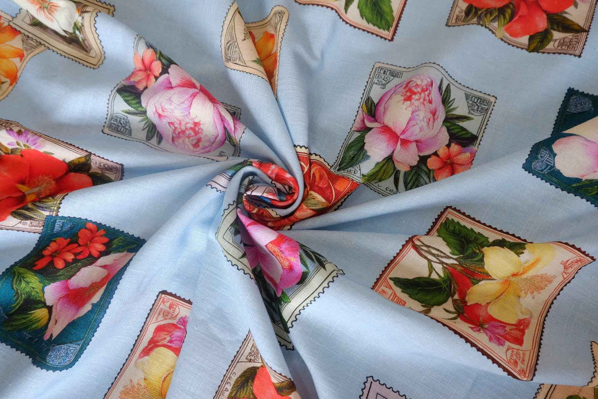 Floral Postage Stamp Lyocell Linen — 2.2 yd
