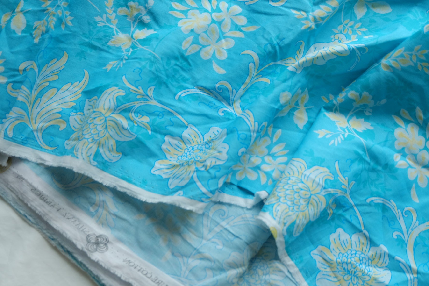 Turquoise Floral Cotton Voile – 5.5 yd