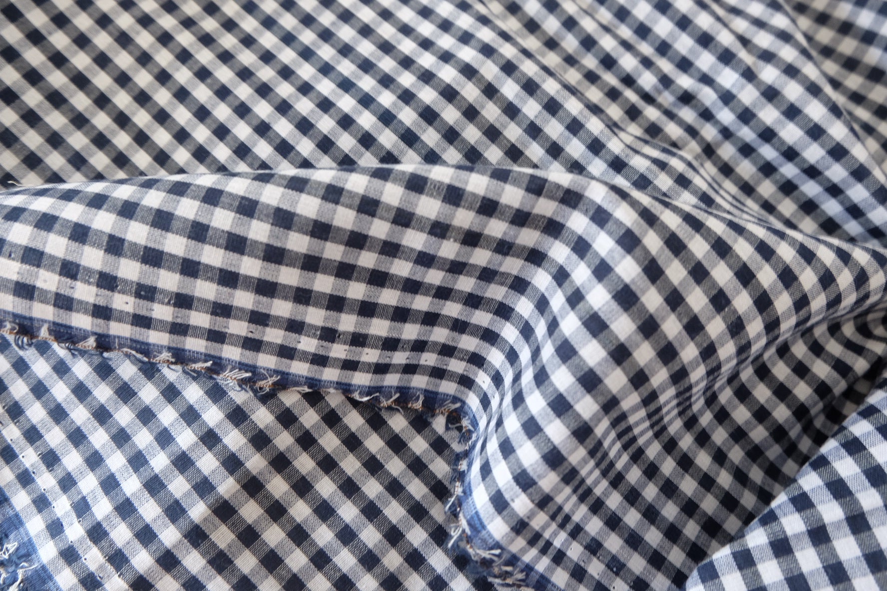 Navy Mini Gingham Cotton Linen Blend Fabric – Soft Woven Check – 3.3 yd
