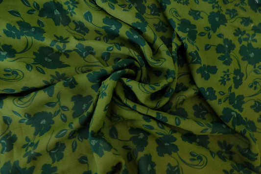 Olive Green Floral Rayon Challis Fabric – 3.3 yd