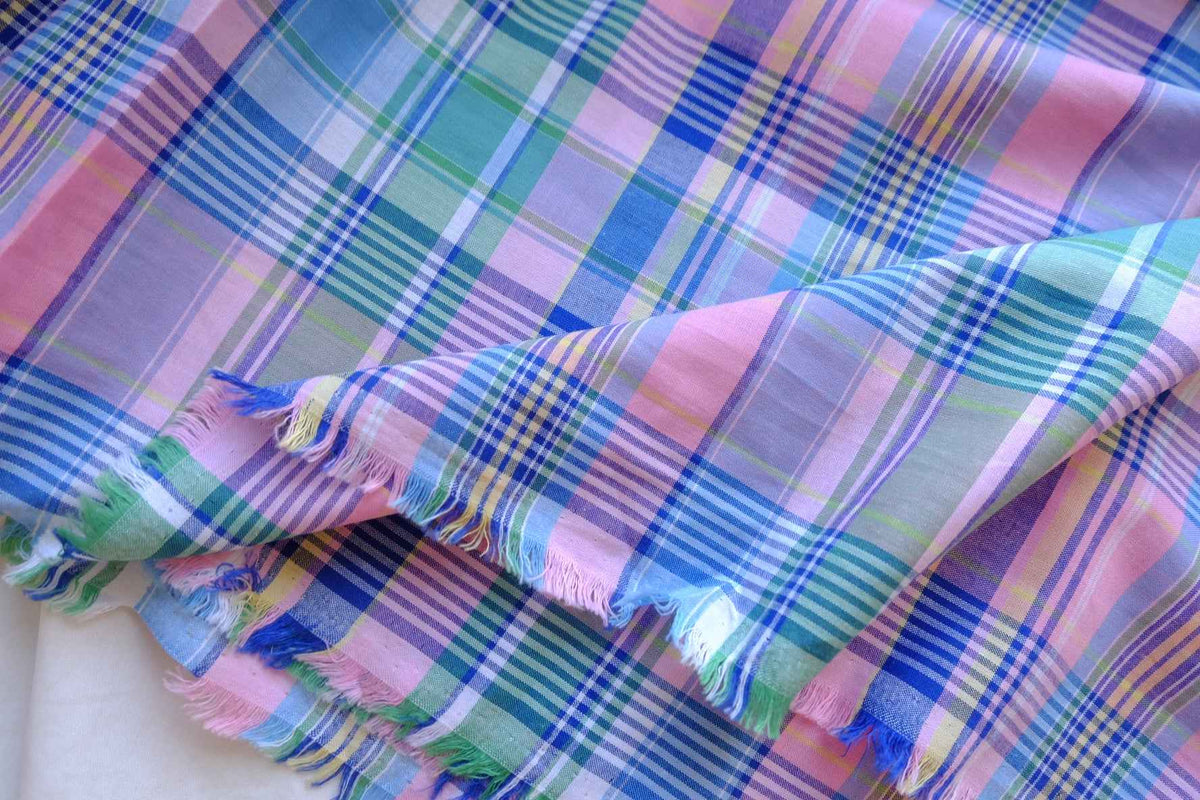 Pastel Rainbow Plaid Yarn-Dyed Cotton Fabric – 2.19 yd