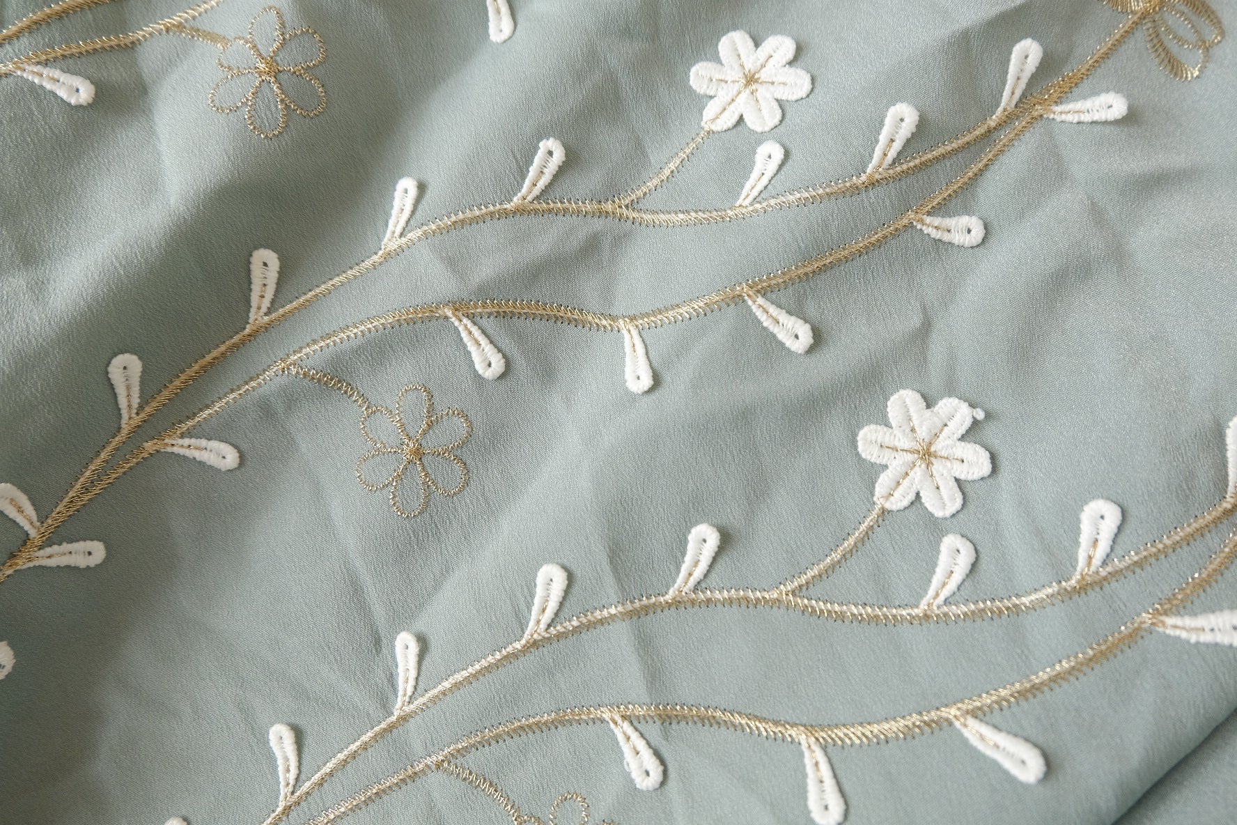 Floating Floral Embroidered Tencel Linen Fabric – Soft Drapey Statement Textile (1.64 yards)
