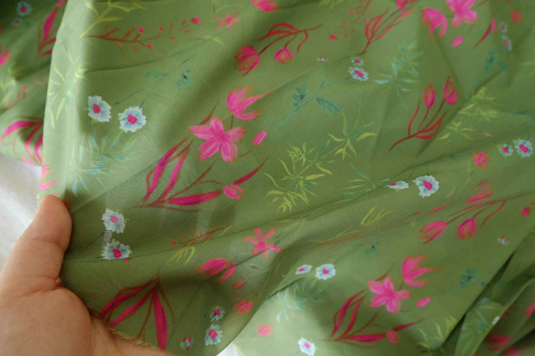 Olive Green Floral Cotton Lawn Fabric – 3.3 yd