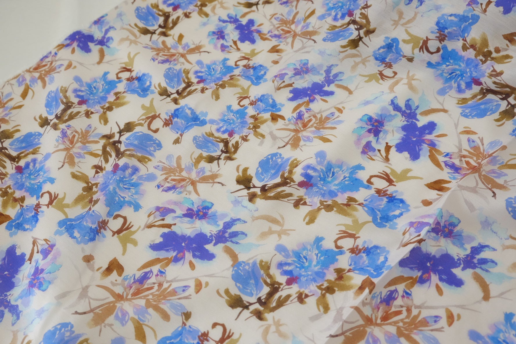 Tencel Blend Fabric – Blue Watercolor Floral Print – 3.3 yd