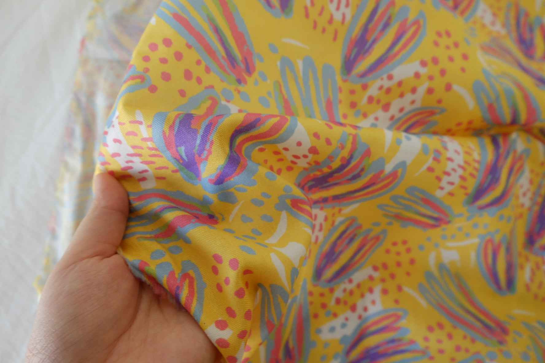 Playful Yellow Abstract Floral Cotton Twill Fabric – 2.1 yd