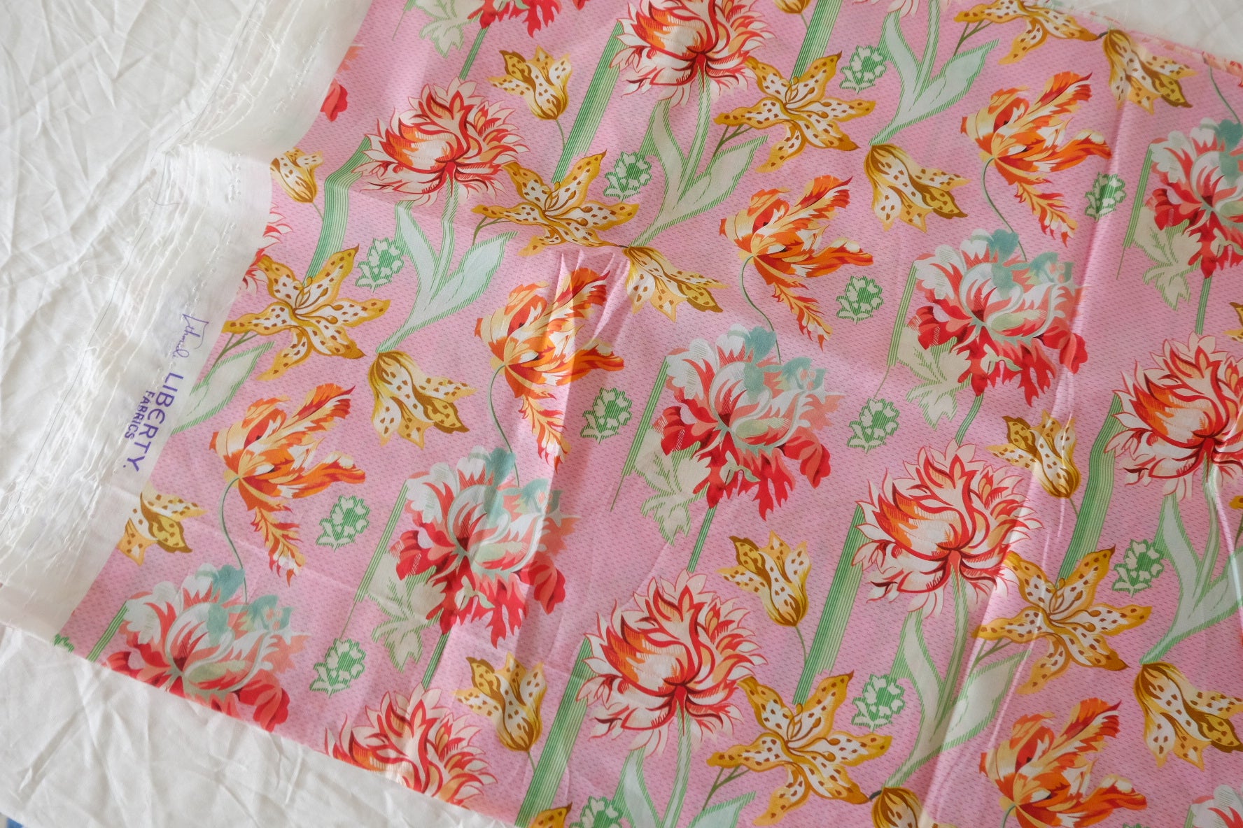 Pink Botanical Garden Silky Cotton Lawn Fabric | Vintage Floral Dressmaking Cotton – 3.06 yd