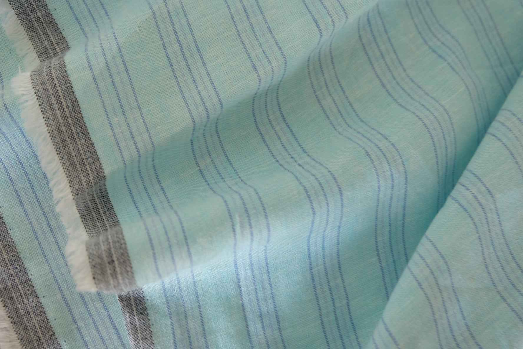 Aqua Striped Cotton Linen Fabric – 2.2 yd