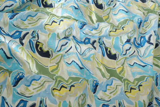 Blue Green Abstract Textured Tencel Ramie Fabric – 3.3 yd