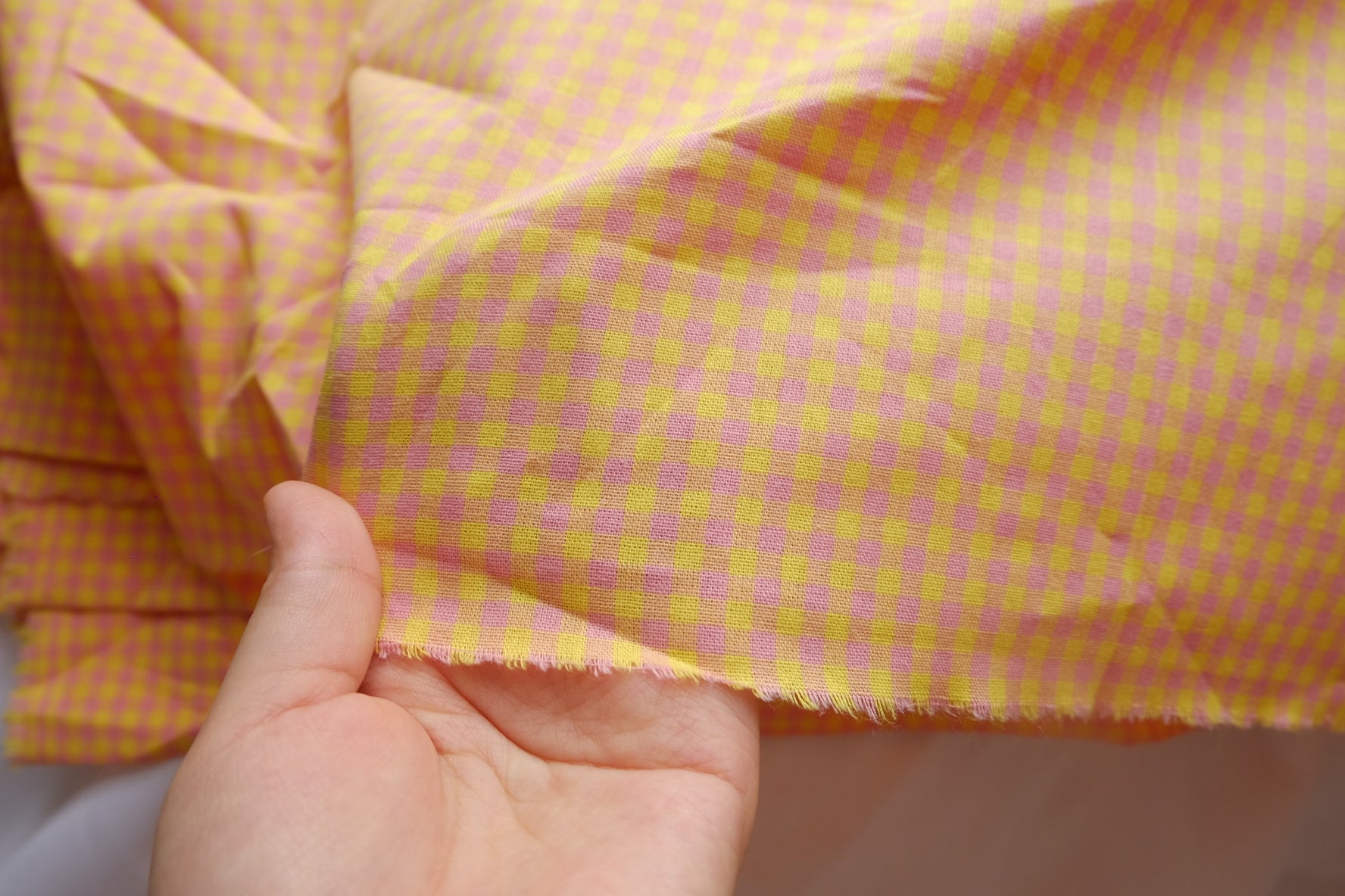 Pink Lemonade Mini Gingham Cotton-Linen Fabric - 3.28 yd