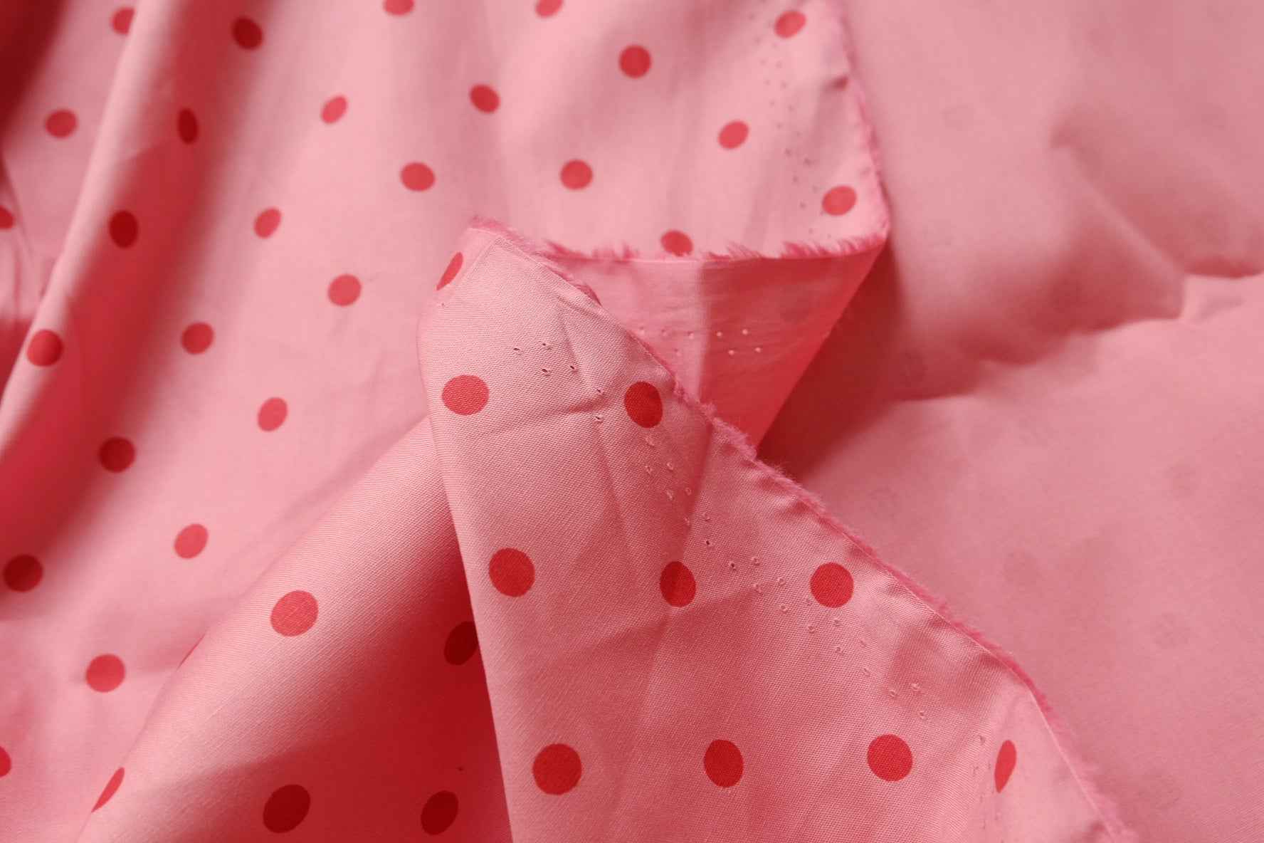 Pink Polka Dot Cotton Poplin, Crisp High-Density Dress Fabric, 2.19 Yards