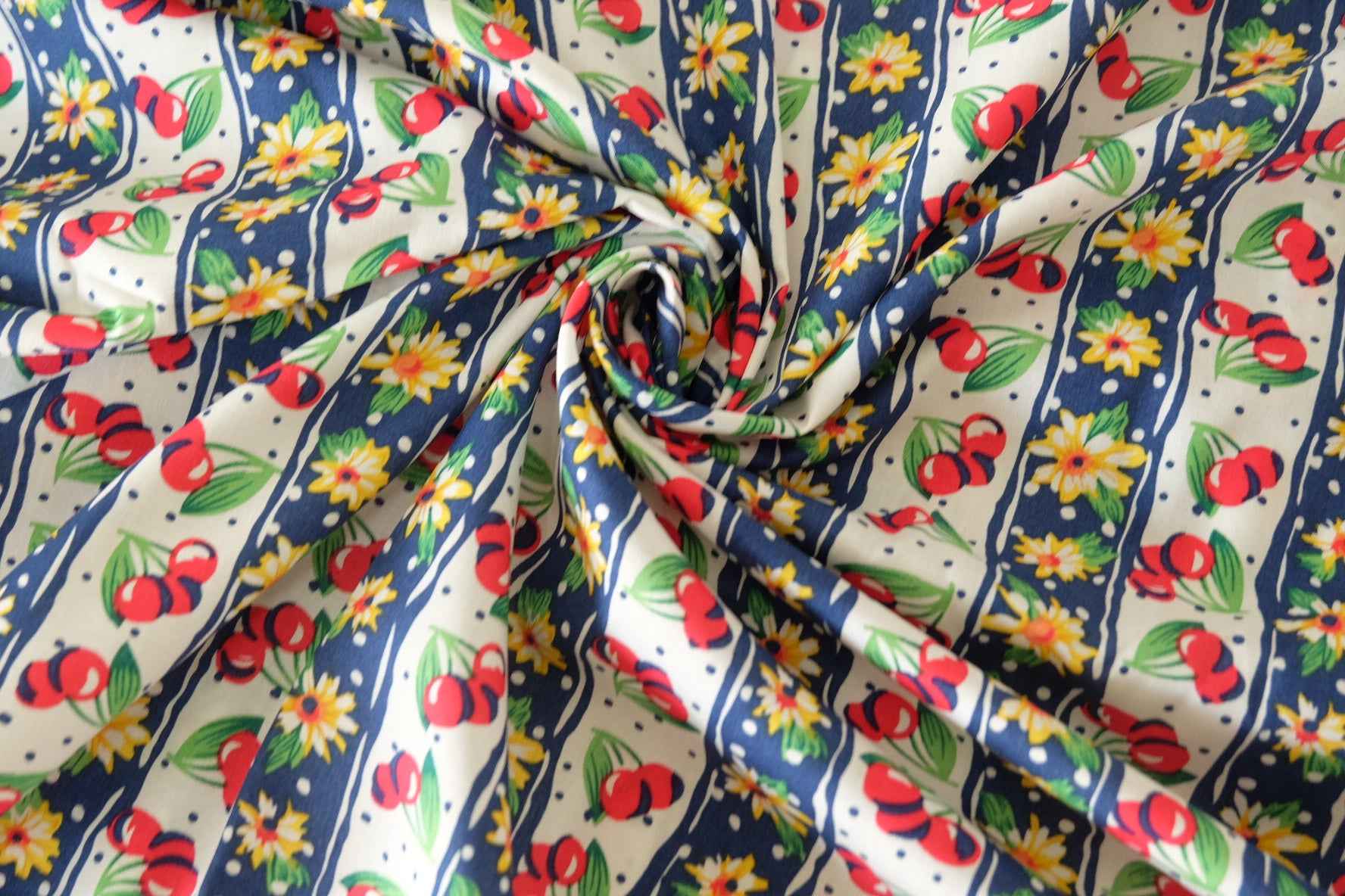Cherry Floral Stripe Cotton Poplin Fabric – 2.2 yd