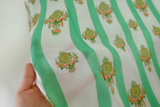 Emerald Stripe Floral Pure Cupro Fabric – 2.2 yd
