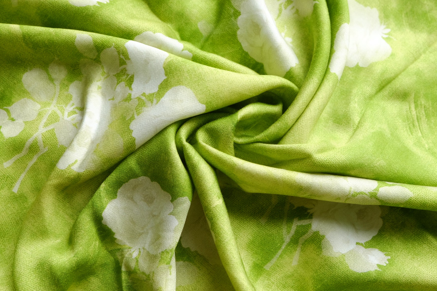Green Watercolor Floral Viscose Sateen – 2.2 yd