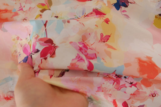 Watercolor Floral Cotton Sateen Fabric – 2.7 yd