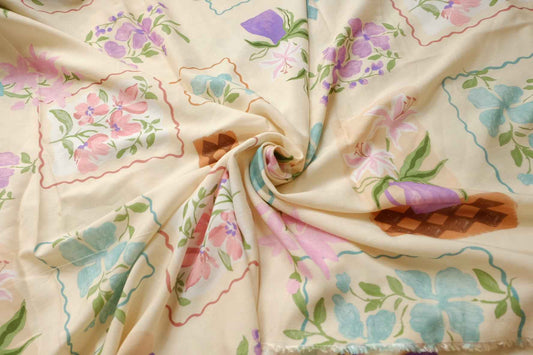 Vintage Floral Lyocell Linen Blend Fabric, Soft Summer Dress Weight, 3.28 Yards