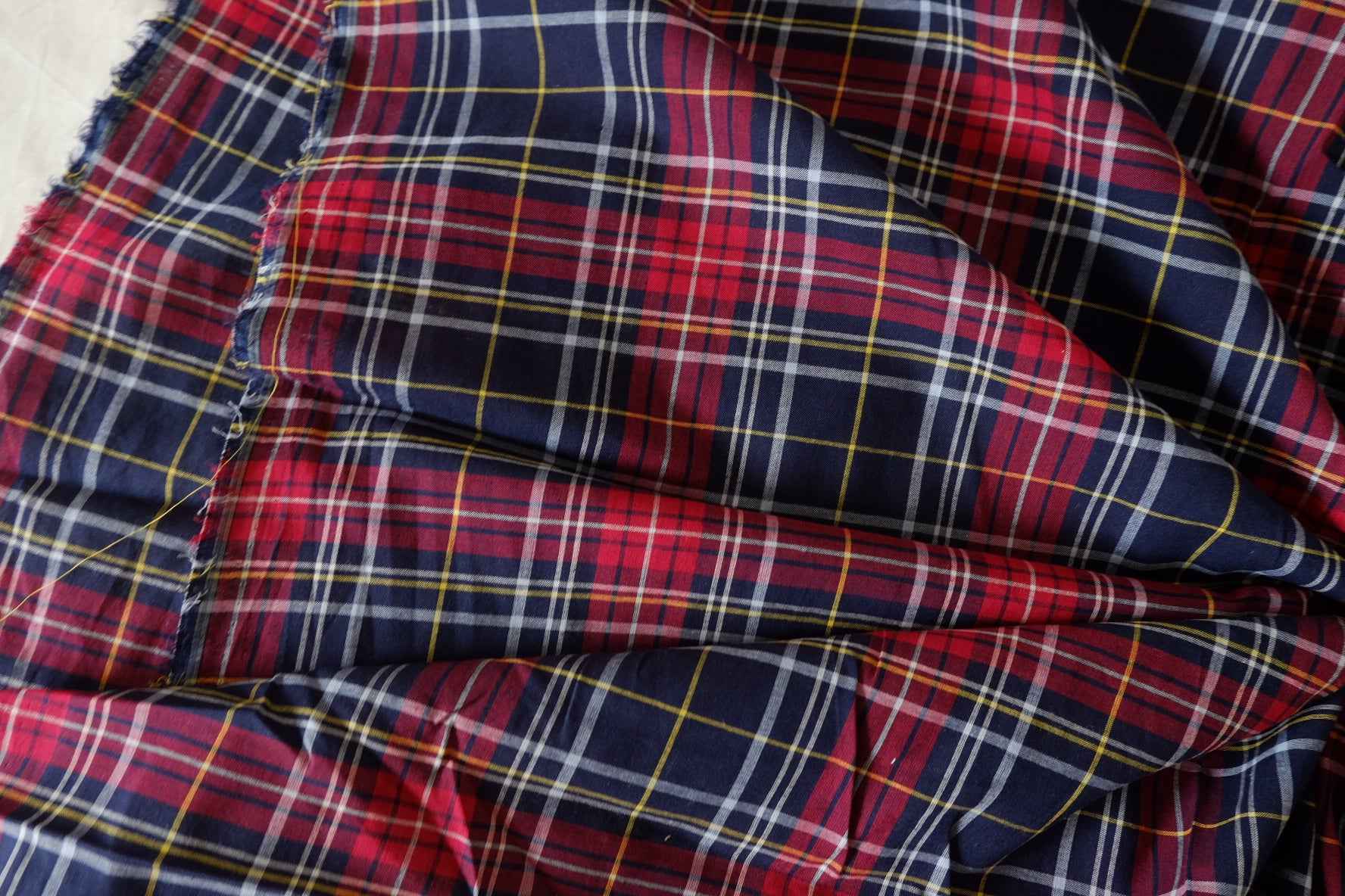 Navy & Red Yarn-Dyed Tartan Cotton Fabric – 3.3 yd