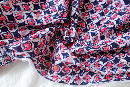 Red & Navy Geometric Textured Cotton Linen — 2.19 yd