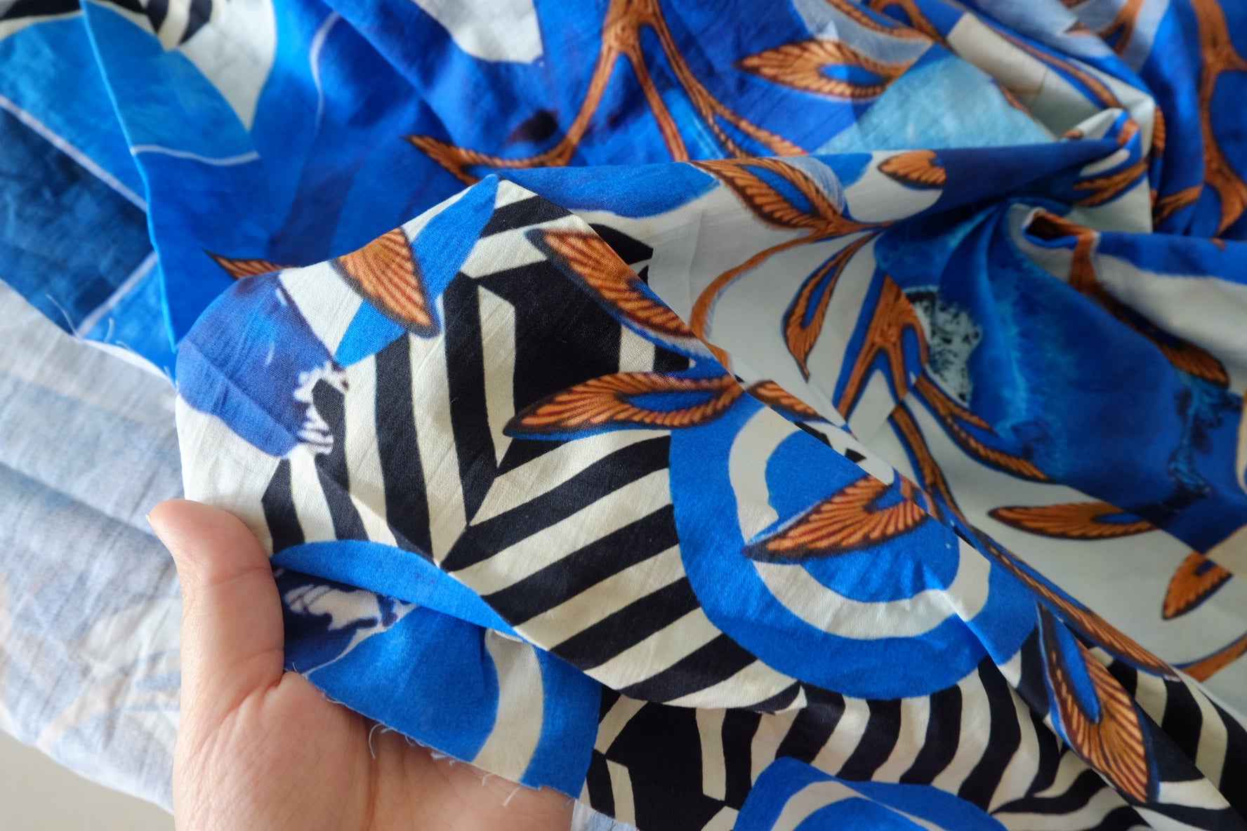 Bold Blue Floral Cotton Poplin Fabric – 2.2 yd