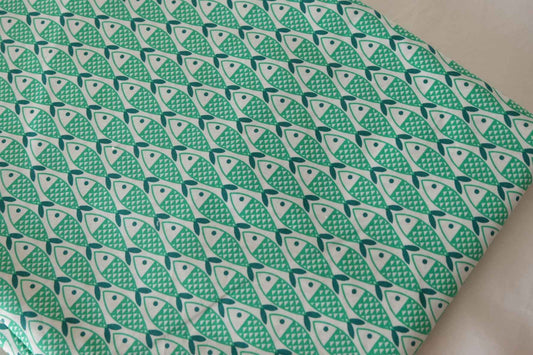 Mint Sardine Print Cotton Poplin Fabric – 2.2 yd
