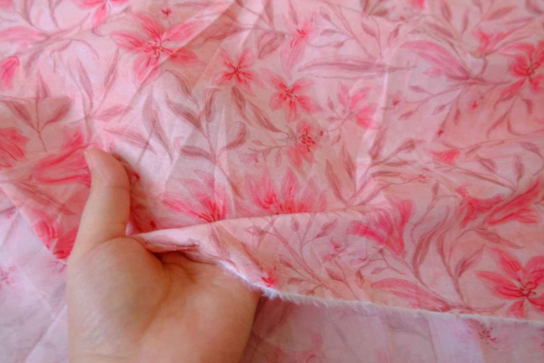 Soft Pink Watercolor Floral Cotton Lawn Fabric — 2.41 yd