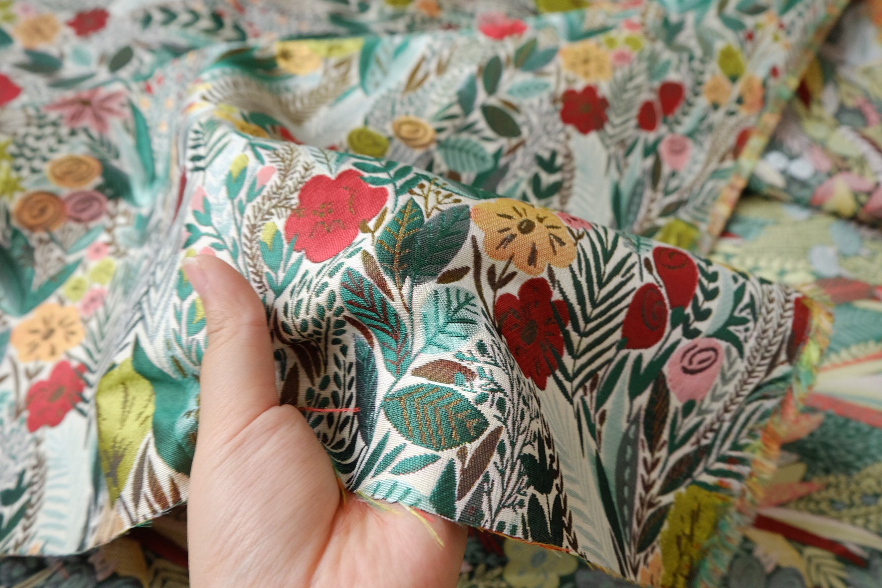 Reversible Botanical Brocade Fabric — 2.19 yd