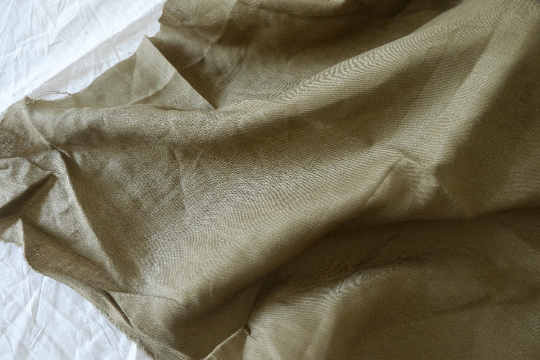 Earthy Olive Green Pure Linen Fabric | Textured 17-Count Linen – 1.75 yd
