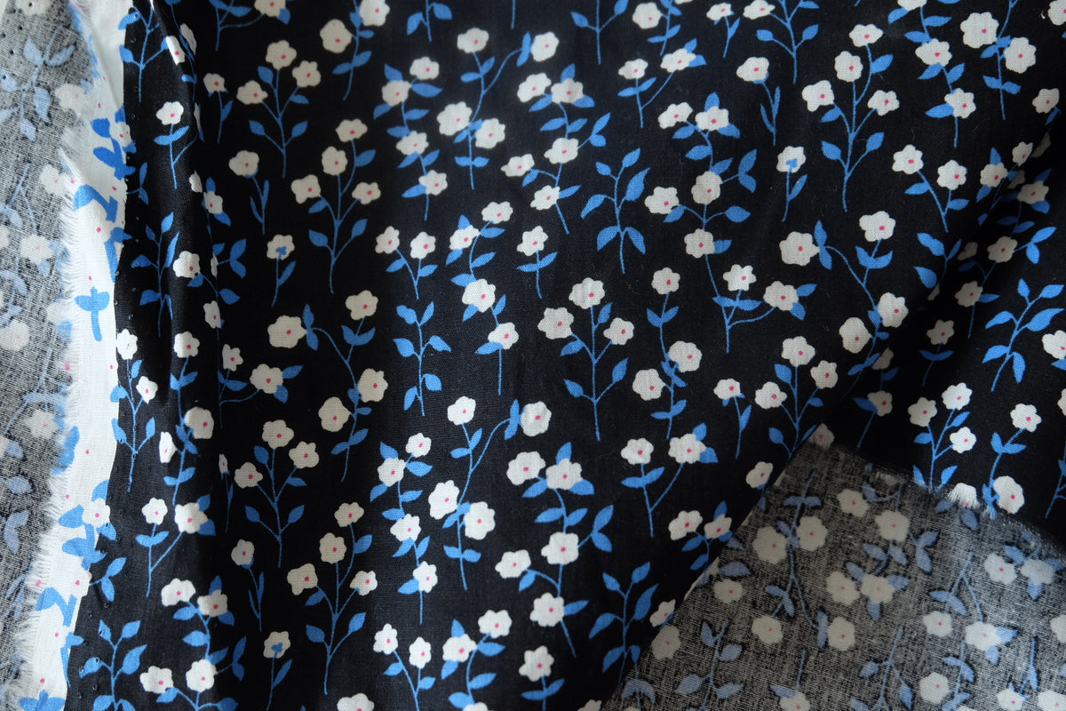 Midnight Blue Blossom 60s Cotton Poplin – 2.2 yd