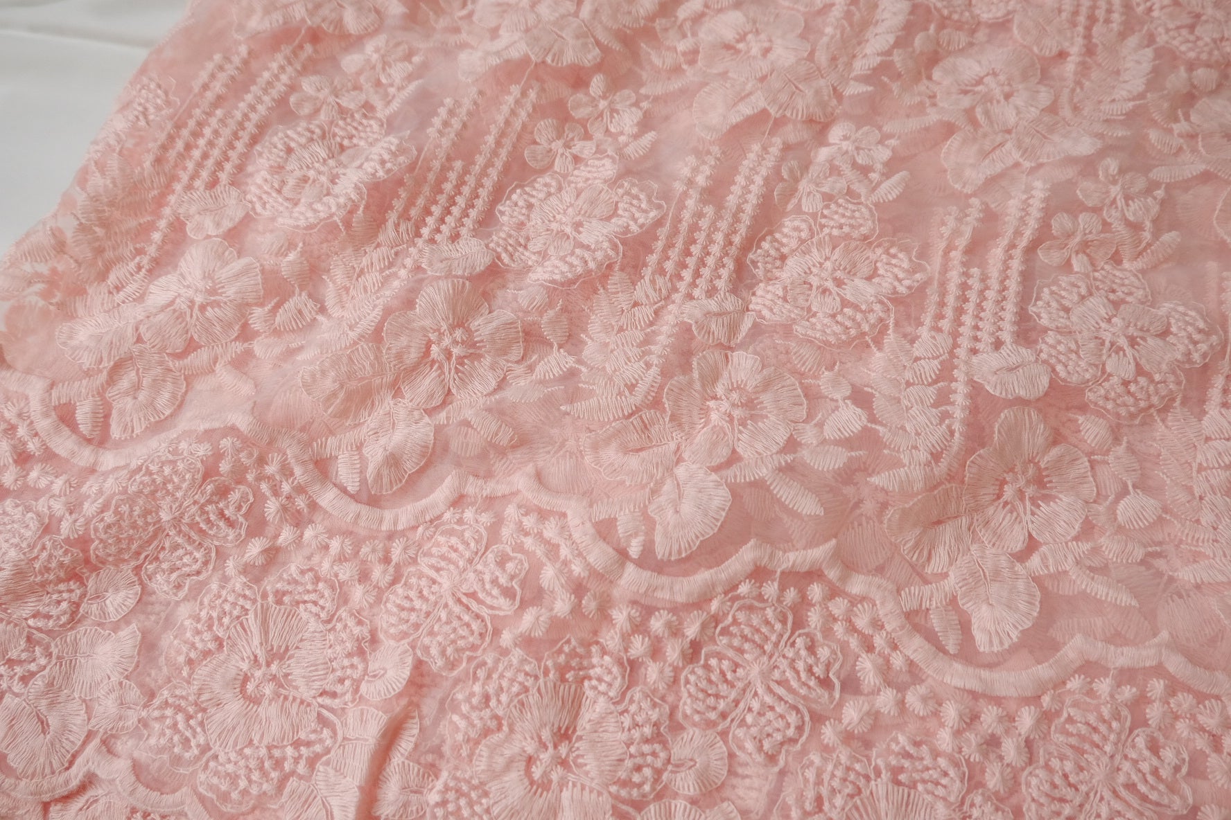 Pink Embroidered Cotton Organza Fabric - 2.52 yd