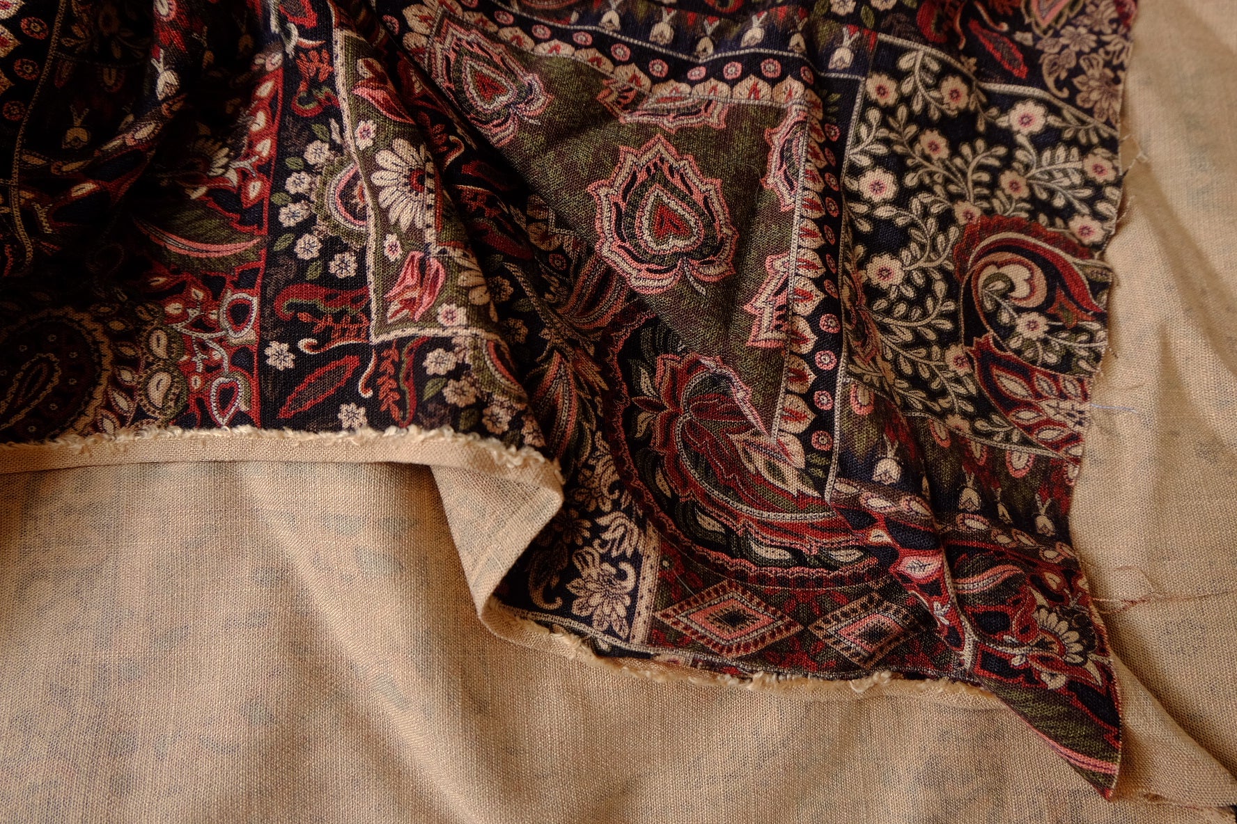 Washed Paisley Patchwork Linen Cotton Fabric - 1.86 yd