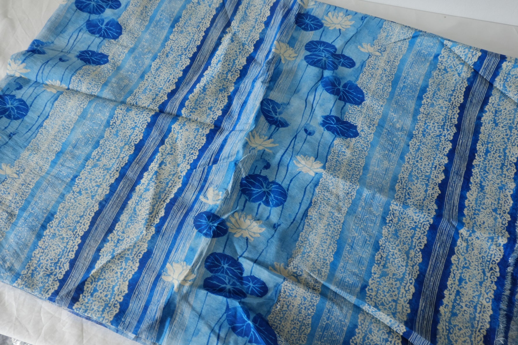 Blue Lotus Stripe Cotton Nylon Fabric – 3.3 yd