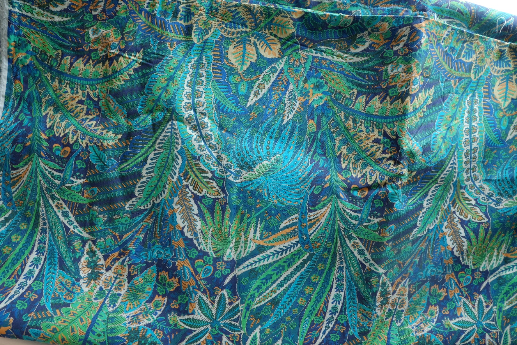 Peacock Garden Silky Cotton Lawn Fabric - 2.73 yd
