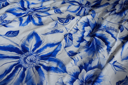Blue Watercolor Floral Linen Deadstock Fabric - 2.73 yd