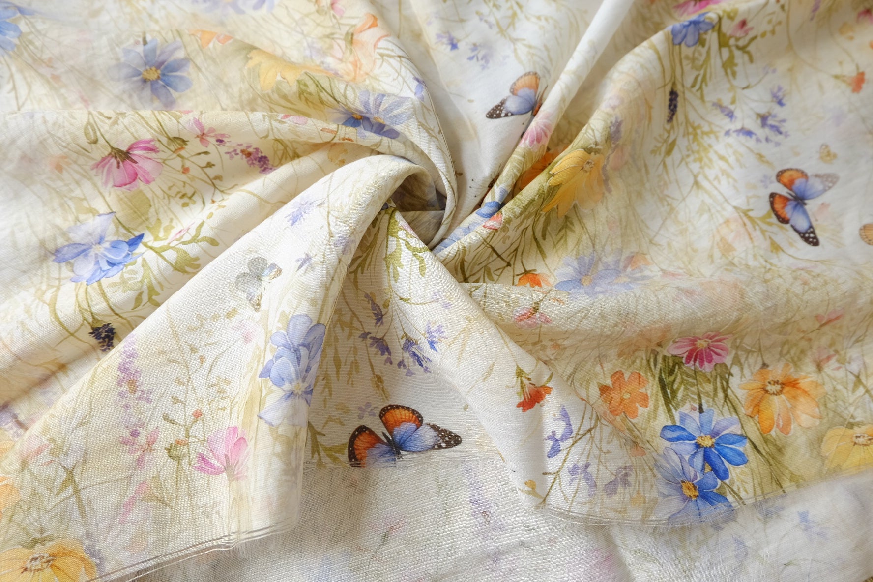 Wildflower Meadow Butterfly Cotton-Nylon Shirting Fabric — 2.19 yd