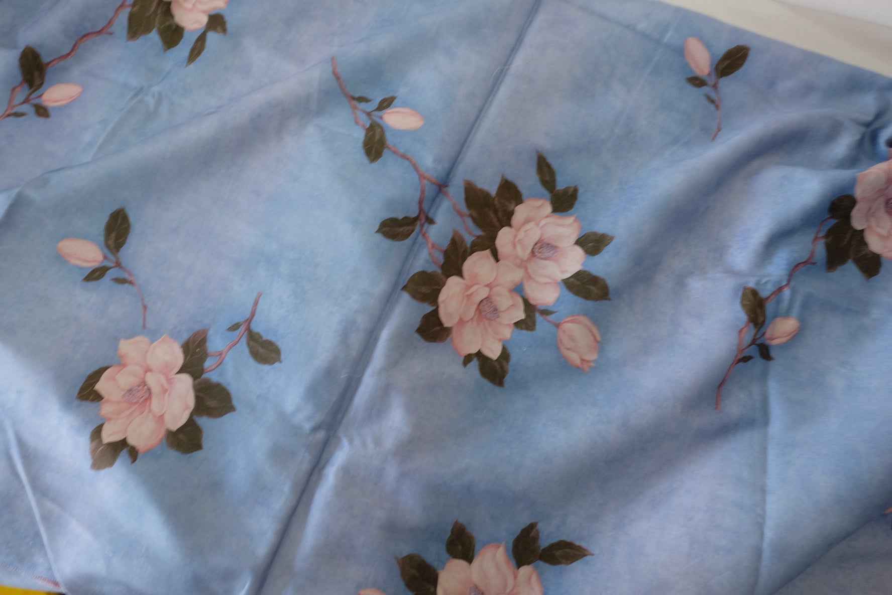 Blue Magnolia Floral Cotton Poplin Fabric – 2.2 yd