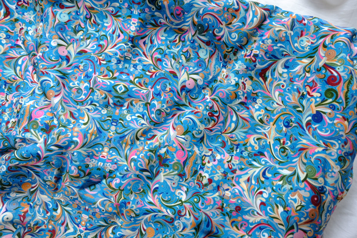 Blue Paisley Viscose Sateen – 3.3 yd
