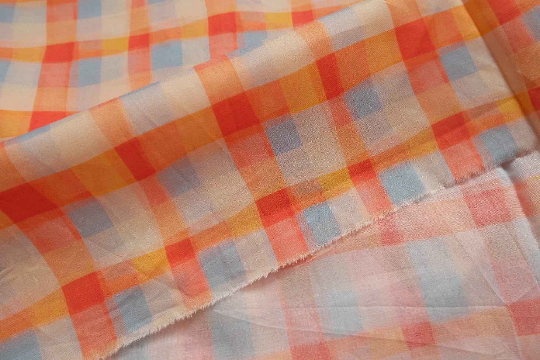 Pastel Plaid Cotton Poplin Fabric, Silky Lightweight Dress Weight, 2.52 Yards