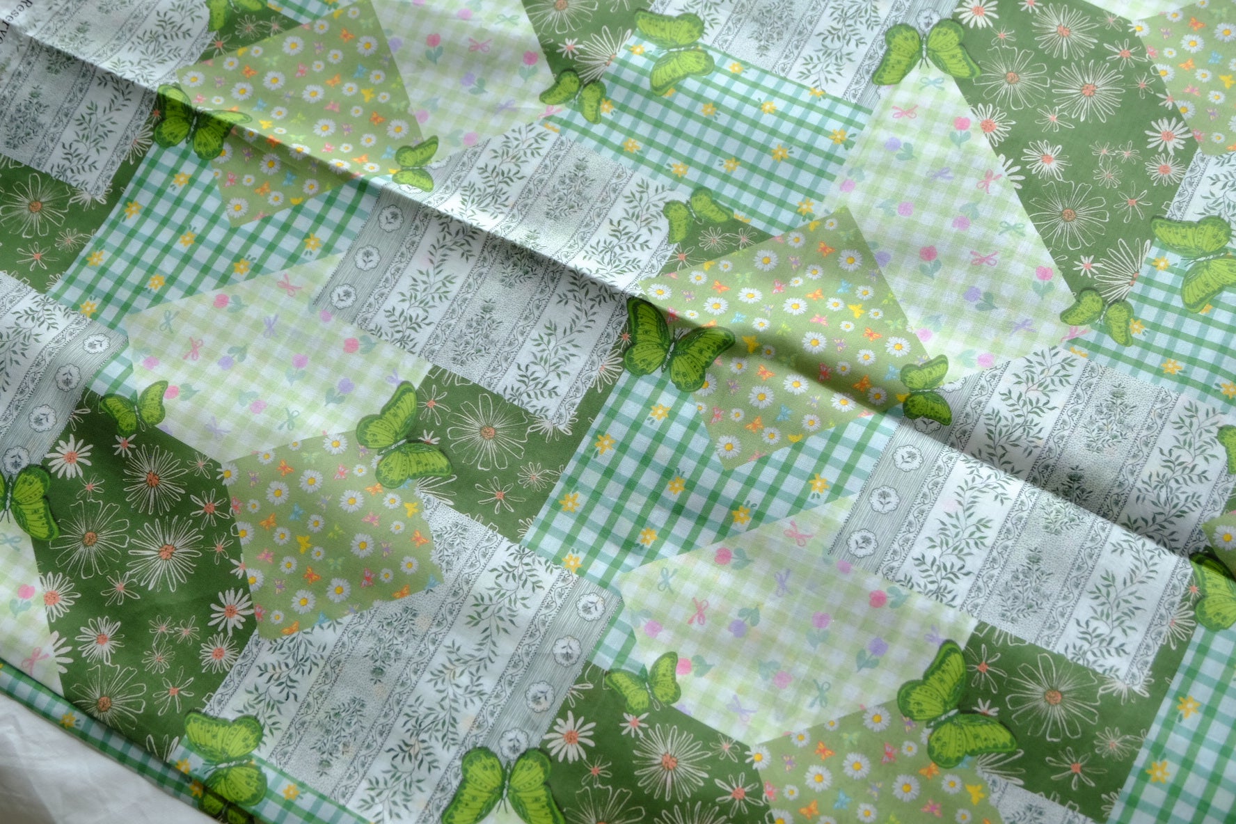 Green Patchwork Butterfly 100s Cotton Lawn – 2.2 yd